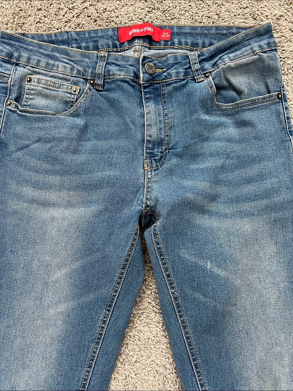 Ring of Fire Men's Faded Blue Denim Slim Straight Jeans - Size 32/30